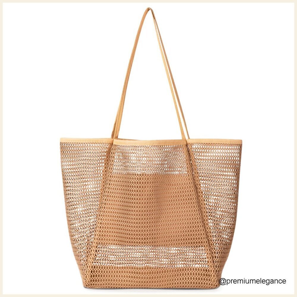 Large Mesh Beach Bag with Zipper Pocket, 18x14x7 Inches, Nylon Polyester